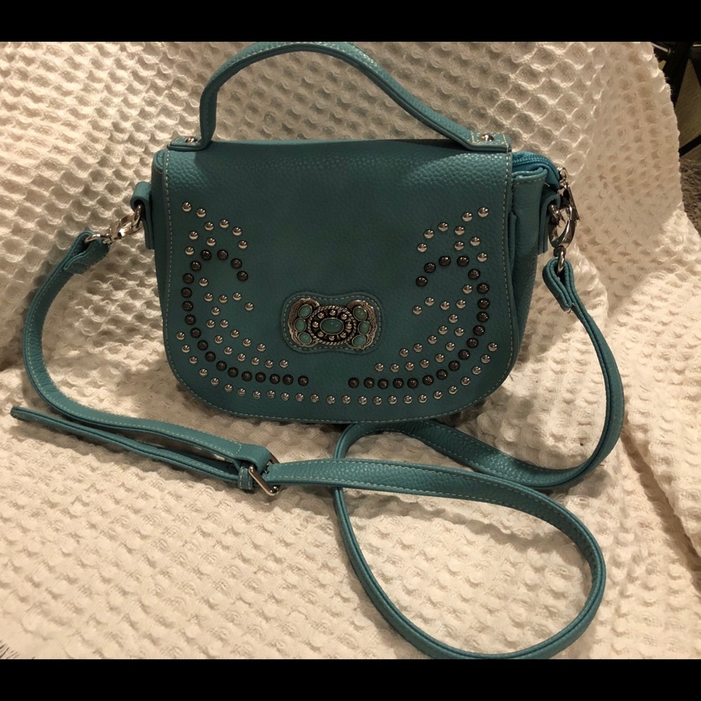 American Bling Turquoise Leather Bling Bag Small